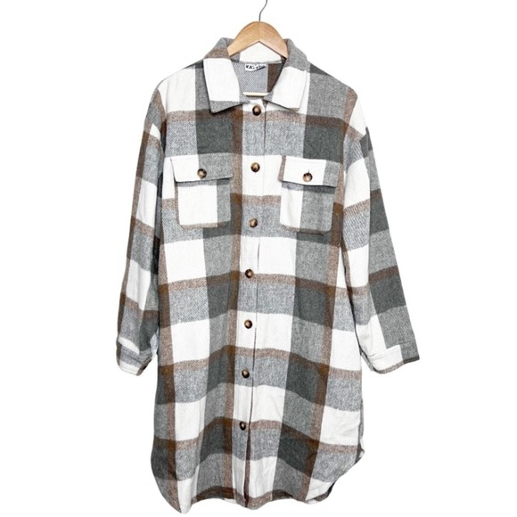 Katydid Tops - KatyDID Womens Plaid Shacket Long‎ Sleeve Button Down Oversized Shirt Jacket